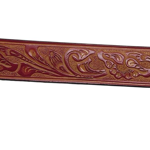 Vintage Style Tooled Bonded Leather Red Belt S‎ Floral Design Western Cowgirl main image 5